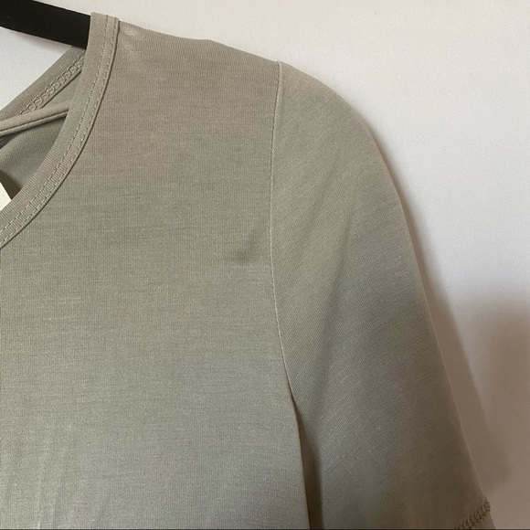 Greenish-Gray Peplum Top Short Sleeve Soft Light Fabric - Picture 7 of 12